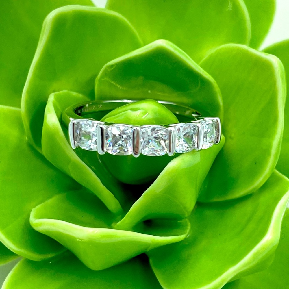 Diamonique 1.25 Carat 5 Stone Band Ring Size 8 NIB